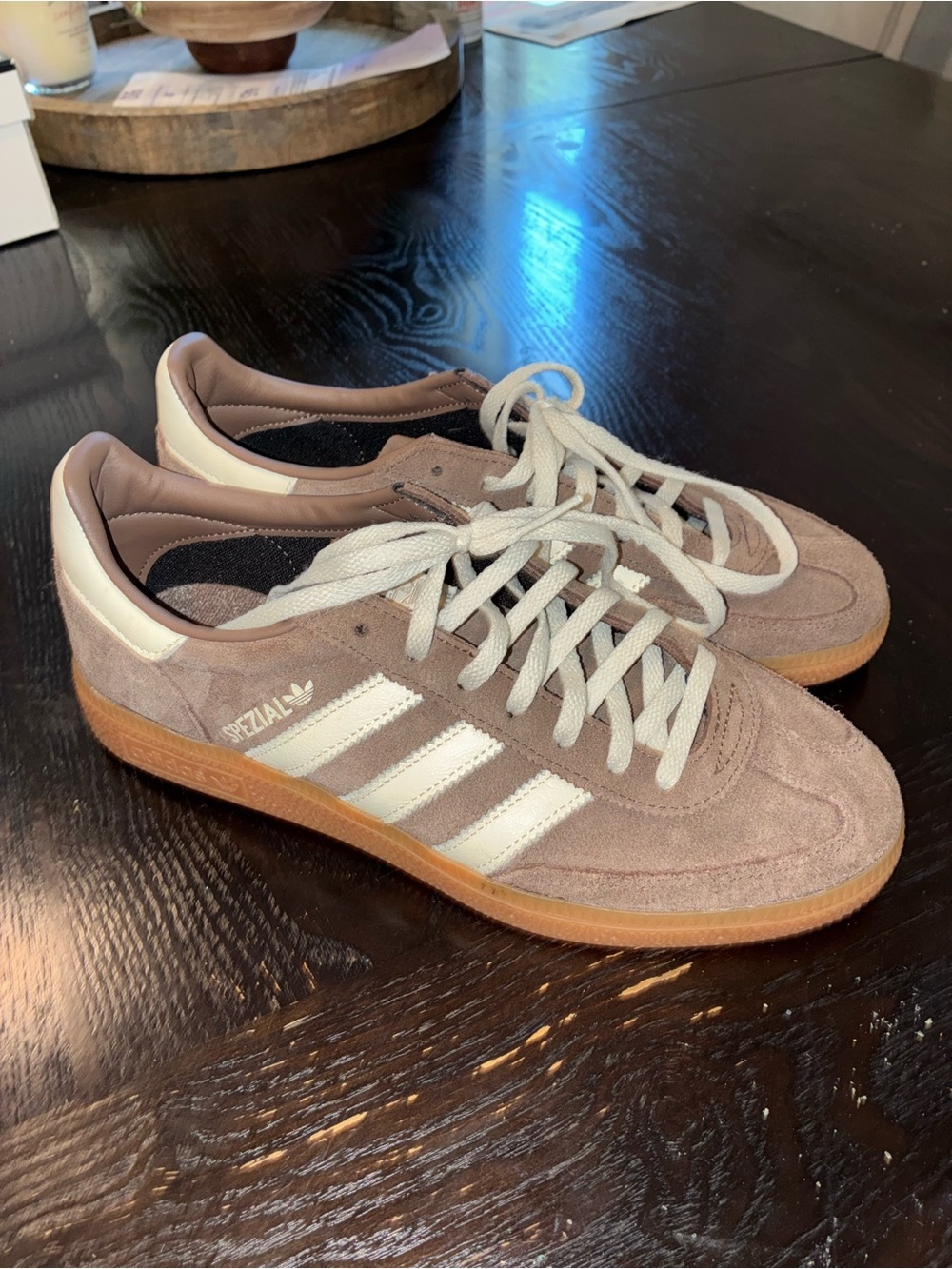 Adidas Spezial Suede Sneakers in Taupe with White Stripes